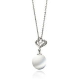 Sterling Silver Necklace with Classy Heart Inlaid with Czs and Dangling White Pearl PendantAnd Pendant Dimensions of 10.7MMx11.9MMAnd Pearl Size: 7.1MM
