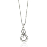 Sterling Silver Necklace with Modish Infinity Pendant Set with Single Large Round Cz and Edge Inlaid with Clear CzsAnd Chain Length of 16 -18 AndPendant Dimensions: 24.6MMx13.3MM