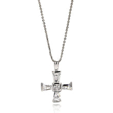 Load image into Gallery viewer, Sterling Silver Rhodium Plated Cross Baguette CZ Necklace