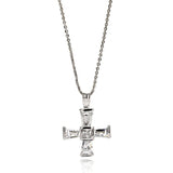 Sterling Silver Rhodium Plated Cross Baguette CZ Necklace