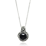 Sterling Silver Necklace with Classy Paved Black and Clear Czs Round with Centered Black Pearl PendantAnd Pendant Dimensions of 24.4MMx17.7MM and Pearl Diameter of 11MM