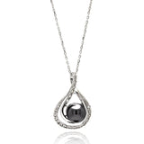 Sterling Silver Necklace with Double Open Teardrop Pendant Inlaid with Clear Czs and Centered with Black StoneAnd Chain Length of 16 -18 And Pendant Dimensions: 29MMx19.3MM