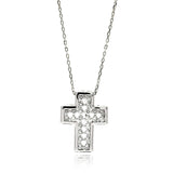 Sterling Silver Rhodium Plated Cross CZ Inlay Necklace