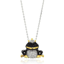 Load image into Gallery viewer, Sterling Silver Necklace with Three-Toned Paved Black and Clear Czs Frog Prince PendantAnd Chain Length of 16 -18 And Pendant Dimensions: 20MMx22MM