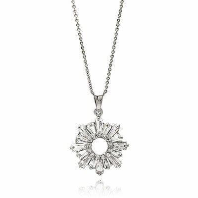 Sterling Silver Necklace with Baguette Clear Czs Sun PendantAnd Chain Length of 16 -18  AdjustableAnd Pendant Diameter: 18.7MM