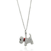 Load image into Gallery viewer, Sterling Silver Necklace with Red Enamel Collar Puppy Inlaid with Clear Czs PendantAnd Chain Length of 16 -18 And Pendant Dimesnions: 17MMx20MM