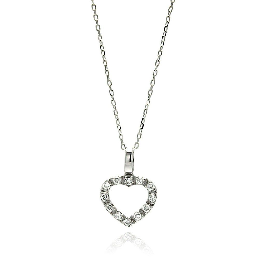 Sterling Silver Rhodium Plated Open Heart CZ Necklace