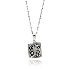 Load image into Gallery viewer, Sterling Silver Necklace with Antique Style Inlaid with Czs Cross Locket PendantAnd Chain Length of 16 -18  AdjustableAnd Pendant Dimensions: 14MMx12MM