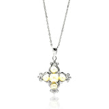 Sterling Silver Rhodium Plated Cross Yellow Pearl Necklace