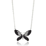 Sterling Silver Necklace with Classy Two-Toned Paved Black and Clear Czs Butterfly PendantAnd Chain Length of 16 -18 And Pendant Dimensions: 20MMx27MM