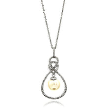 Load image into Gallery viewer, Sterling Silver Necklace with Fancy Paved Czs Open Teardrop Centered with Hanging Pearl PendantAnd Chain Length of 16 -18  AdjustableAnd Pendant Dimensions: 30MMx18MM Pearl: 8MM