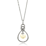 Sterling Silver Necklace with Fancy Paved Czs Open Teardrop Centered with Hanging Pearl PendantAnd Chain Length of 16 -18  AdjustableAnd Pendant Dimensions: 30MMx18MM Pearl: 8MM