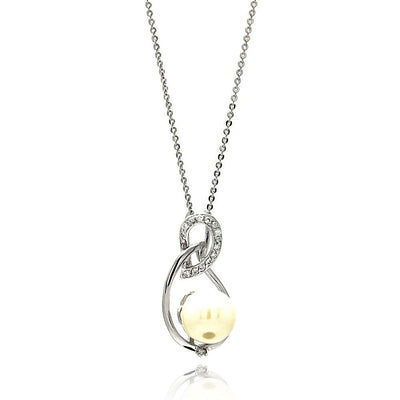 Sterling Silver Necklace with Elegant Drop Inlaid with Clear Czs and Centered with White Pearl PendantAnd Chain Length of 16 -18  AdjustableAnd Pendant Dimensions: 26MMx13.8MM