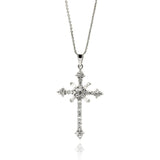 Sterling Silver Rhodium Plated Cross CZ Necklace