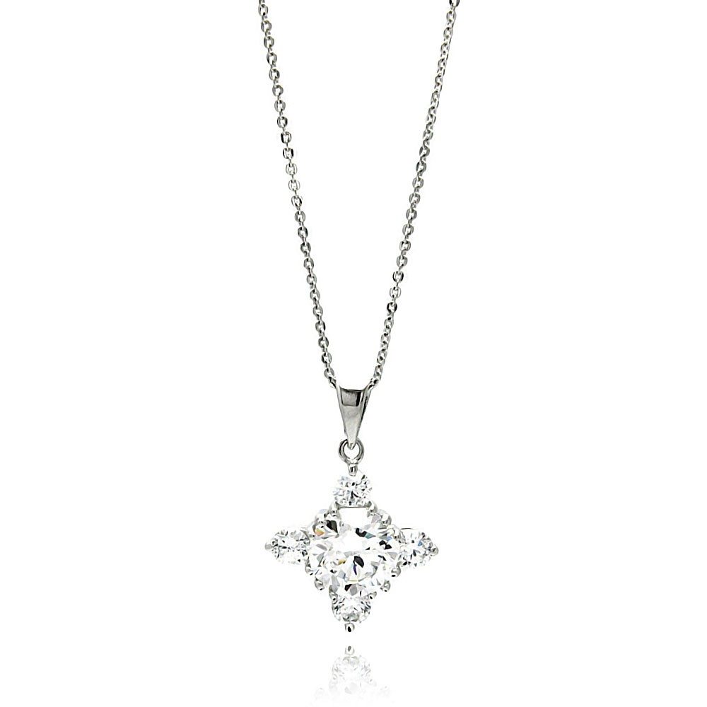 Sterling Silver Rhodium Plated Cross CZ Necklace