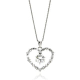 Sterling Silver Necklace with Open Heart Set with Round and Baguette Czs with Centered Solitaire Prong Round Cut Cz PendantAnd Chain Length of 16 -18  AdjustableAnd Pendant Dimensions: 21.5MMx23.9MM