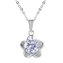 Load image into Gallery viewer, Sterling Silver Fancy Necklace with Flower Pendant Centered with Large Clear Cz StoneAnd Spring Clasp ClosureAnd Length of 17