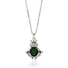 Load image into Gallery viewer, Sterling Silver Necklace with Frog Prince Inlaid with Green and Clear Czs PendantAnd Chain Length of 16 -18  AdjustableAnd Pendant Dimensions: 27MMx21.3MM