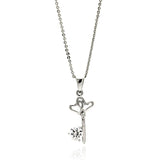 Sterling Silver Necklace with Trendy Open Heart Key with Single Round Cut Clear Cz PendantAnd Chain Length of 16 -18  AdjustableAnd Pendant Dimensions: 21.8MMx10MM