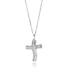 Load image into Gallery viewer, Sterling Silver Rhodium Plated Curvy Cross CZ Necklace