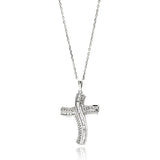 Sterling Silver Rhodium Plated Curvy Cross CZ Necklace