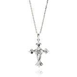 Sterling Silver Rhodium Plated Cross CZ Necklace