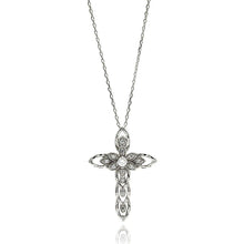 Load image into Gallery viewer, Sterling Silver Rhodium Plated Open Cross CZ Necklace