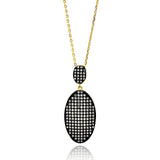 Sterling Silver Gold Plated Necklace with Elegant Hanging Paved Czs Black Plated Oval PendantAnd Chain Length of 16 18 And Pendant Dimensions: 40.6MMx15.4MM