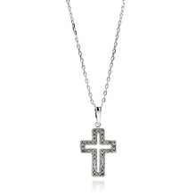 Load image into Gallery viewer, Sterling Silver Rhodium Plated Open Cross CZ Necklace