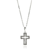 Sterling Silver Rhodium Plated Open Cross CZ Necklace