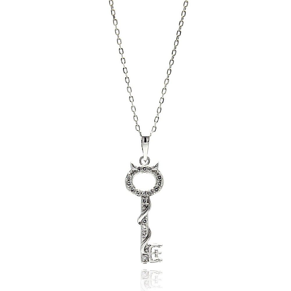 Sterling Silver Neckalce with Stylish Devil Key Inlaid with Clear Czs PendantAnd Chain Length of 16 -18 And Pendant Dimensions: 25MMx8.8MM