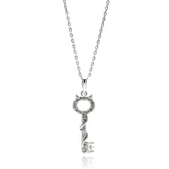 Sterling Silver Neckalce with Stylish Devil Key Inlaid with Clear Czs PendantAnd Chain Length of 16 -18 And Pendant Dimensions: 25MMx8.8MM