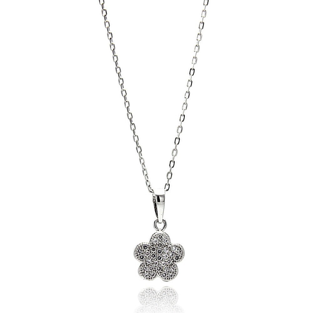 Sterling Silver Necklace with Small Micro Paved Flower PendantAnd Chain Length of 16 -18  AdjustableAnd Pendant Diameter: 10MM