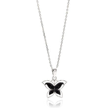 Load image into Gallery viewer, Sterling Silver Necklace with High Polished Butterfly Set with Black Czs PendantAnd Chain Length of 16 -18 And Pendant Dimensions: 15.3MMx17.6MM