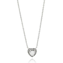 Load image into Gallery viewer, Sterling Silver Necklace with Small Heart Inlaid with Clear Czs PendantAnd Chain Length of 16 -18:And Pendant Dimensions: 11MMx10MM