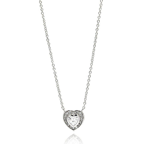 Sterling Silver Necklace with Small Heart Inlaid with Clear Czs PendantAnd Chain Length of 16 -18:And Pendant Dimensions: 11MMx10MM