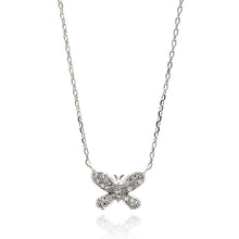 Load image into Gallery viewer, Sterling Silver Necklace with Fancy Paved Small Butterfly PendantAnd Chain Length of 16 -18 And Pendant Dimensions: 9MMx11.6MM