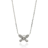 Sterling Silver Necklace with Fancy Paved Small Butterfly PendantAnd Chain Length of 16 -18 And Pendant Dimensions: 9MMx11.6MM