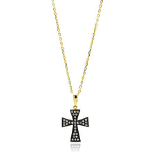 Load image into Gallery viewer, Sterling Silver Gold Plated Black and Clear Cross CZ Necklace