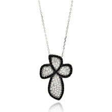 Load image into Gallery viewer, Sterling Silver Rhodium Plated Black and Clear Cross CZ Necklace