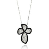 Sterling Silver Rhodium Plated Black and Clear Cross CZ Necklace