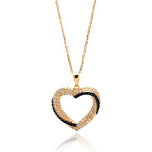 Load image into Gallery viewer, Sterling Silver Gold Plated Necklace with Classy Open Heart Inlaid with Clear and Black Czs PendantAnd Chain Length of 16 -18 And Pendant Dimensions: 22MMx24MM