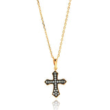 Sterling Silver Gold and Rhodium Plated Cross CZ Necklace