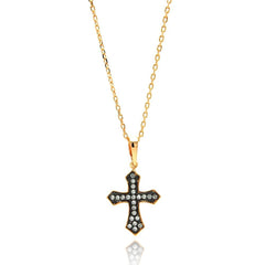 Sterling Silver Gold and Rhodium Plated Cross CZ Necklace