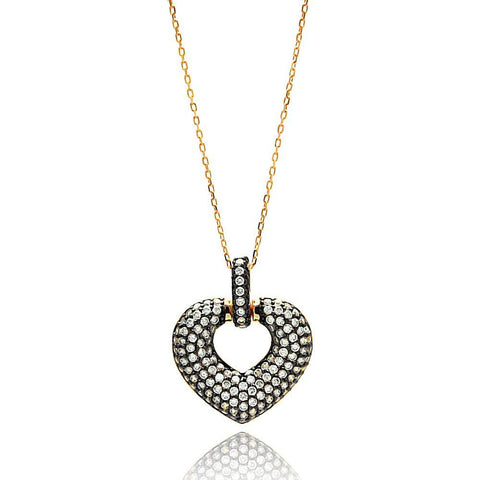 Sterling Silver Gold Plated Necklace with Micro Paved Czs Heart PendantAnd Chain Length of 16 -18 And Pendant Dimensions: 27MMx23MM