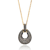 Sterling Silver Rose Gold Plated Necklace with Classy Black Plated Teardrop Shaped Pendant Inlaid with Micro Paved Clear CzsAnd Chain Length of 16 -18 And Pendant Dimensions: 29MMx18MM