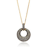 Sterling Silver Rose Gold Plated Necklace with Classy Black Plated Circle Pendant Inlaid with Micro Paved Clear CzsAnd Chain Length of 16 -18 And Pendant Diameter: 23MM