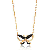 Sterling Silver Gold Plated Necklace with Two-Toned Open Butterfly Inlaid with Black and Clear Czs PendantAnd Chain Length of 16 -18 And Pendant Dimesnions: 16MMx23MM