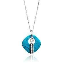 Load image into Gallery viewer, Sterling Silver Rhodium Plated Turquoise Open Square Stone Center Circle CZ Necklace