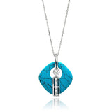 Sterling Silver Rhodium Plated Turquoise Open Square Stone Center Circle CZ Necklace